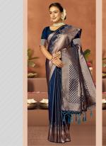 Sattin Silk Blue Wedding Wear Printed Saree